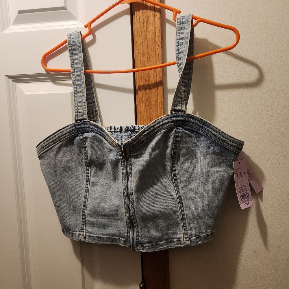 Women's Denim Zip Front Corset Tank Top- Wild Fable Light Wash Size L